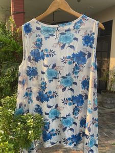 Blue Floral Sleeveless Top
