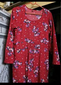 Red Floral Print Anarkali Gown with leggings