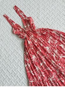 Boho Red Tropical Print Tiered Maxi Dress
