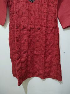 Red embroidered Kurta With Black Trim
