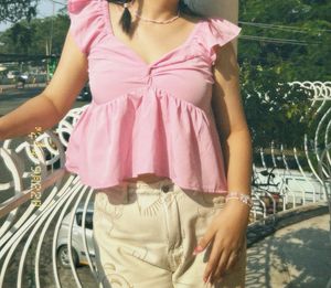 Cute Blue &amp; Pink Peplum Tops Combo