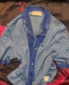 Blue Patterned Button-Down Top