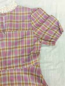 Pink Plaid Lace Trim Dress