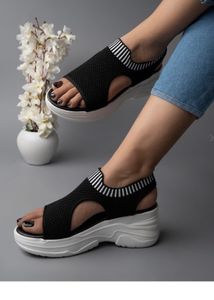 Black &amp; White Striped Sandals