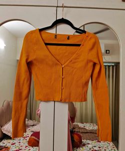 Orange Ribbed Crop top with button details