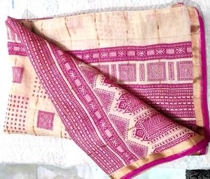 Vintage Pink &amp; Beige Saree With Fall &amp; Picco