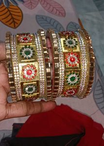 Exquisite Gold Plated Bangles with Stones