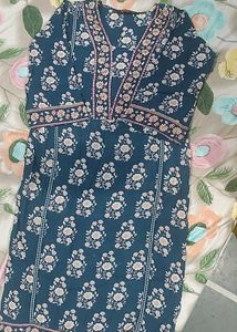 Elegant Teal Floral Print kurta