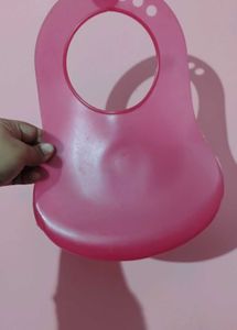 Pink Plastic baby bibs , food eating safety purose