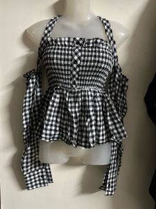Gingham Print Off-Shoulder Top