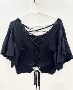 Black Knit Crochet Top
