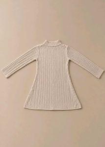 CREAM CABLE KNIT HIGH NECK FLARED SWEATER DRESS