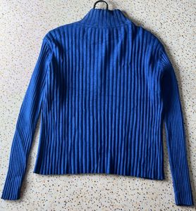 Blue Ribbed Zip Sweater