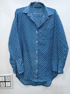 Blue Patterned Button-Up Shirt