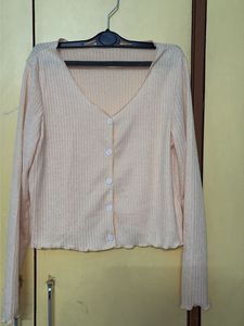 Ribbed V-Neck Button-Up Cardigan
