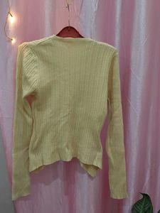 Yellow Ribbed Cropped Cardigan Body Top
