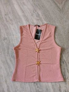 Pink Textured V-Neck Top
