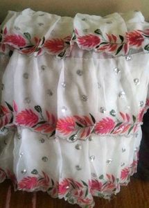 Stylish White Georgette Ruffle Saree Brand New