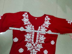 Red Kurta with White Embroidery