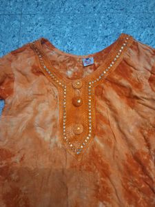 Orange Tie-Dye Kurta with Embellishments
