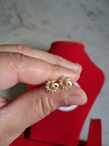 Gold &amp; Diamond Stud Earrings peacock desine