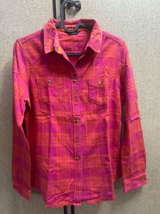 Pink & Orange Plaid Flannel Shirt