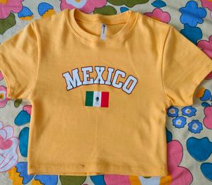 Yellow Mexico Flag Crop T-Shirt
