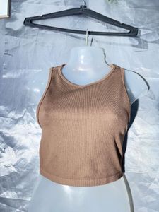 H&amp;M Brown Ribbed Crop Tank Top