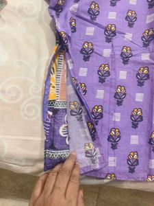 Purple Floral Print Cotton Blouse