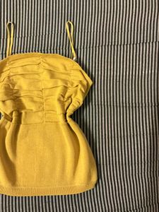 Chic Yellow Ruched Spaghetti Strap Top