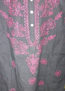 Black Chikankari Short Kurti with Pink Embroidery