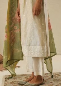 CREAM NAZAM KURTA SET WITH PRINTED DUPATTA