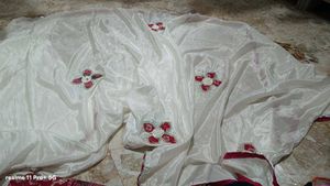 Elegant white Saree with Red Border