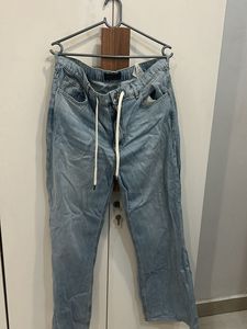 Zara-Light Wash Denim Jeans with Drawstring