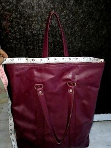 Maroon Faux Leather Double-Layer Tote Bag