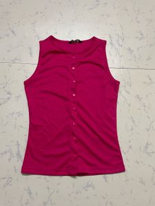 Vibrant Pink Sleeveless Button-Up Top