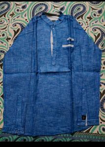 Blue Linen Blend Kurta
