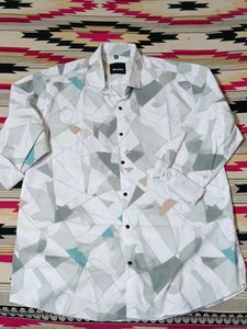 Abstract Geometric Print Button-Up Shirt