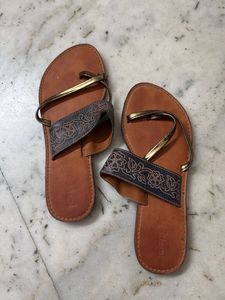 Stylish Brown & Gold Flat Sandals