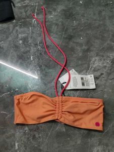Coral Ruched Strapless Bikini Top