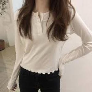 White Long Sleeve Henley Top