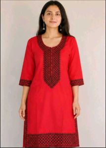 Red Kurta with Black Embroidery