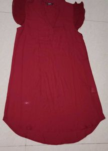 Burgundy fancy Sleeves Dress