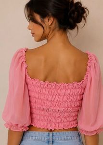 Pink Sequin Puff Sleeve Top