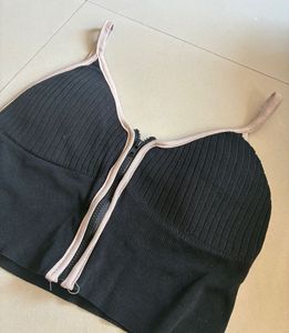 Stylish Black Zip-Up Bralette