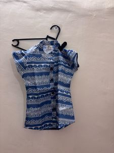 Blue Printed Shirt &amp; Denim Joggers Set