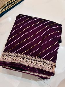 Purple Bandhani Saree with blouse piece