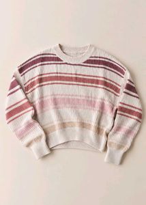 CREAM PINK & BURGUNDY STRIPED CROPPED SWEATER