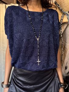 Sparkly navy blue knit top