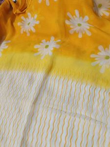Vibrant Yellow Floral Saree